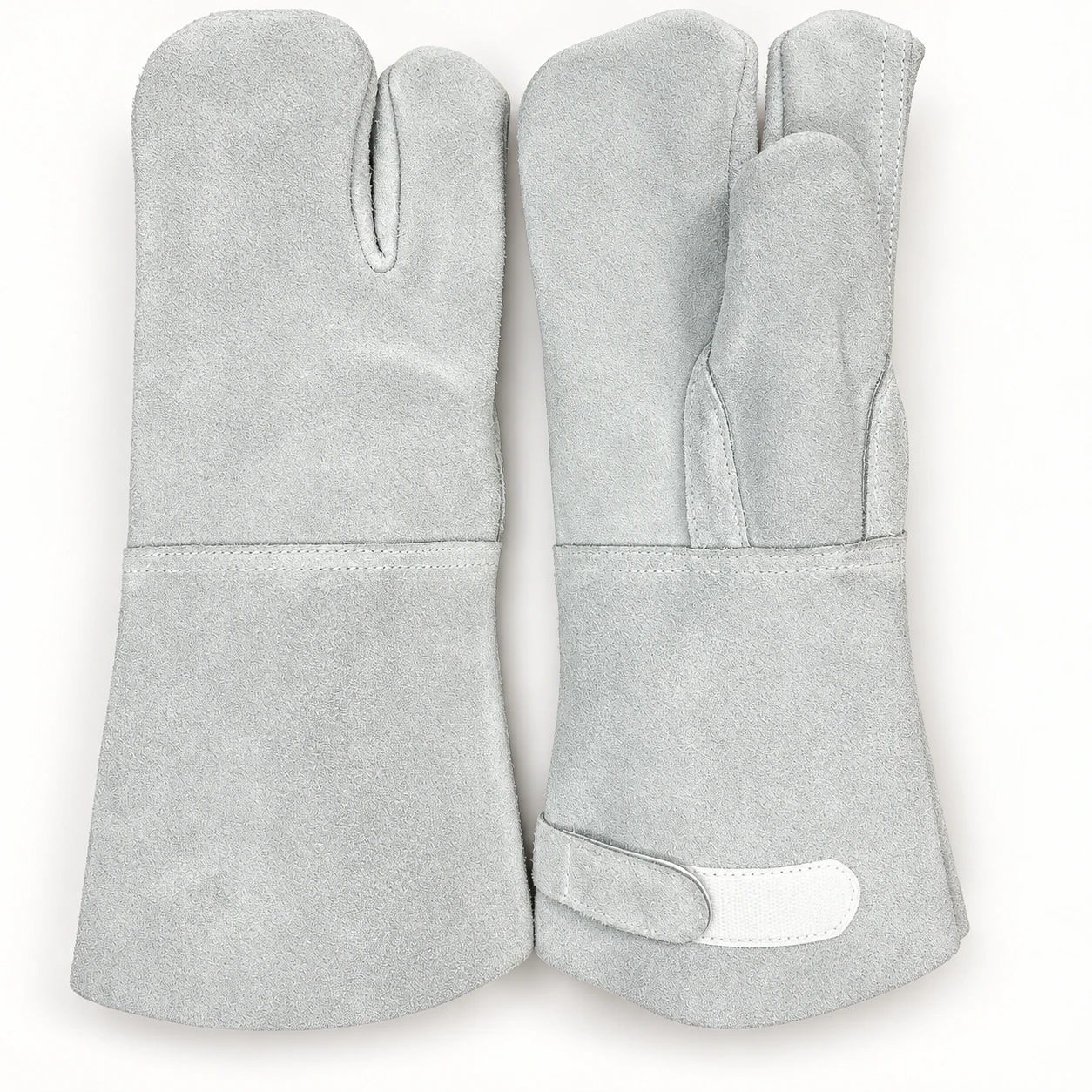 Pale Japanese-style three-finger long gloves with a wide gauntlet cuff and wrist closure